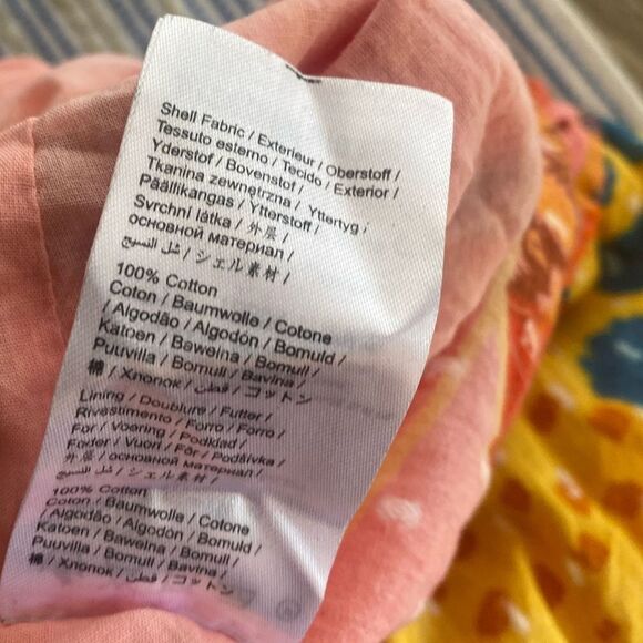 FARM RIO Patch Twirl Midi Dress Puff Sleeve Sz M Multicolor Drawstring Tie Neck - Picture 14 of 15